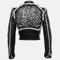Dsquared2 Black Tweed & Leather Biker Jacket
