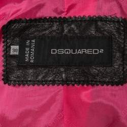 Dsquared2 Black Tweed & Leather Biker Jacket