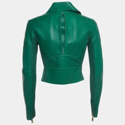 Dsquared2 Green Leather Zip Front Cropped Jacket M