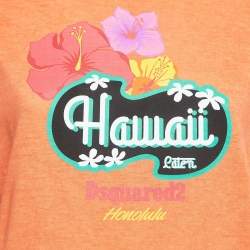Pre Owned Dsquared2 Orange Hawaii Print Cotton Crew Neck T-Shirt M