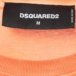 Pre Owned Dsquared2 Orange Hawaii Print Cotton Crew Neck T-Shirt M