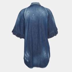 Pre Owned Dsquared2 Blue Washed Distressed Denim Frilled Sleeve Shirt M