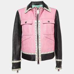 Dsquared2 Pink Colorblocked Leather Studded Jacket M