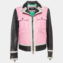 Dsquared2 Pink Colorblocked Leather Studded Jacket M