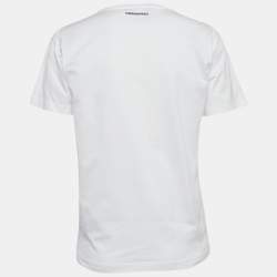 Dsquared2 White Digital Print Cotton Half Sleeve T-Shirt L
