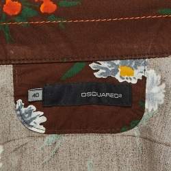 Pre Owned Dsquared2 Brown Flowers Print Cotton Full Sleeve Shirt S