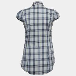 Dsquared2 Blue Checked Cotton Buttoned Short Puff Sleeve Shirt M