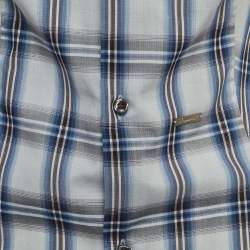 Dsquared2 Blue Checked Cotton Buttoned Short Puff Sleeve Shirt M