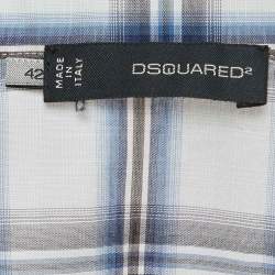 Dsquared2 Blue Checked Cotton Buttoned Short Puff Sleeve Shirt M