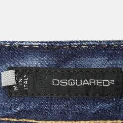 Pre Owned Dsquared2 Navy Blue Printed Distressed Denim Jeans L Waist 36"
