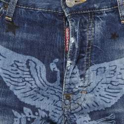 Pre Owned Dsquared2 Navy Blue Printed Distressed Denim Jeans L Waist 36"