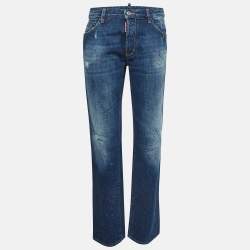 Dsquared2 Navy Blue Paint Splashed Distressed Denim Buttoned Jean L Waist 34"