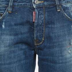 Dsquared2 Navy Blue Paint Splashed Distressed Denim Buttoned Jean L Waist 34"