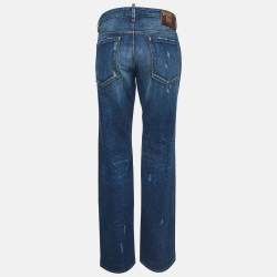 Dsquared2 Navy Blue Paint Splashed Distressed Denim Buttoned Jean L Waist 34"