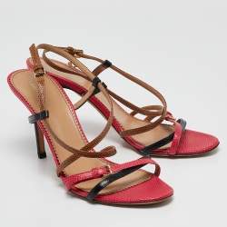 Dsquared2 Multicolor Lizard Embossed Leather Slingback Sandals Size 38