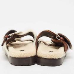 Dsquared2 Brown/Cream Calfhair Buckle Slide Flats Size 37