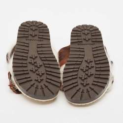 Dsquared2 Brown/Cream Calfhair Buckle Slide Flats Size 37