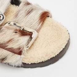 Dsquared2 Brown/Cream Calfhair Buckle Slide Flats Size 37