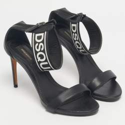 Pre Owned Dsquared2 Black Canvas and Leather Gothic Ankle Strap Sandals Size 39