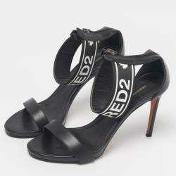 Pre Owned Dsquared2 Black Canvas and Leather Gothic Ankle Strap Sandals Size 39