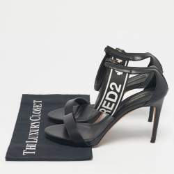 Pre Owned Dsquared2 Black Canvas and Leather Gothic Ankle Strap Sandals Size 39