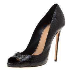 Dsquared2 Black Python Leather Peep Toe Pumps Size 37