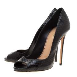 Dsquared2 Black Python Leather Peep Toe Pumps Size 37