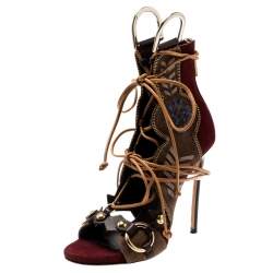 Dsquared2 Multicolor Suede And Leather Eskimo Studded Sandals Size 39