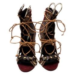Dsquared2 Multicolor Suede And Leather Eskimo Studded Sandals Size 39