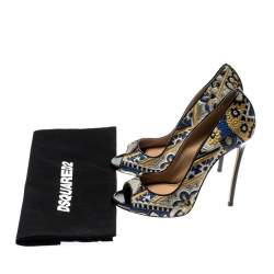 Dsquared2 Multicolor Brocade Fabric Peep Toe Pumps Size 40