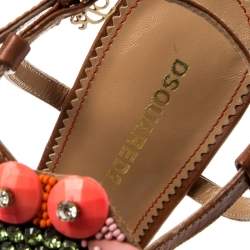 Dsquared2 Brown Leather Embellished Ankle Strap Sandals Size 35