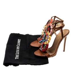 Dsquared2 Brown Leather Embellished Ankle Strap Sandals Size 35