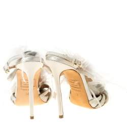 Dsquared2 Grey Suede and Ostrich Feather Ankle Strap Sandals Size 36