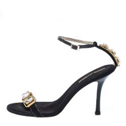 Dsquared 2 Black Suede and Leather Embellished Ankle Strap Sandals Size 38