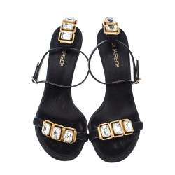 Dsquared 2 Black Suede and Leather Embellished Ankle Strap Sandals Size 38