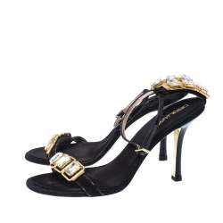 Dsquared 2 Black Suede and Leather Embellished Ankle Strap Sandals Size 38
