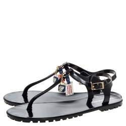 Dsquared2 Black Jelly Key Embellishment T-Strap Flats Size 41