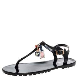 Dsquared2 Black Jelly Key Embellishment T-Strap Flats Size 41