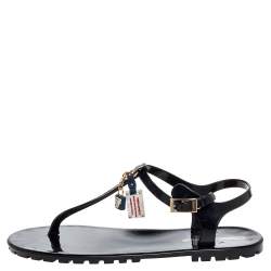 Dsquared2 Black Jelly Key Embellishment T-Strap Flats Size 41