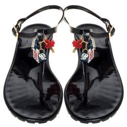 Dsquared2 Black Jelly Key Embellishment T-Strap Flats Size 41