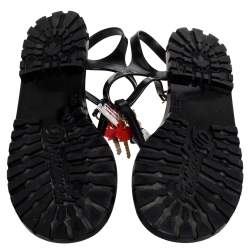 Dsquared2 Black Jelly Key Embellishment T-Strap Flats Size 41