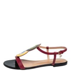 Dsquared2 Multicolor Leather And Patent Ankle Strap Flats Sandals Size 38.5