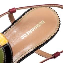 Dsquared2 Multicolor Leather And Patent Ankle Strap Flats Sandals Size 38.5