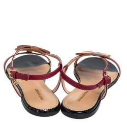 Dsquared2 Multicolor Leather And Patent Ankle Strap Flats Sandals Size 38.5