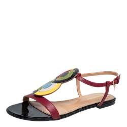 Dsquared2 Multicolor Leather And Patent Ankle Strap Flats Sandals Size 38.5
