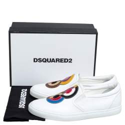 Pre Owned Dsquared2 White Leather Logo Low Top Sneakers Size 40