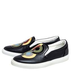 Pre Owned Dsquared2 Black Leather Logo Low Top Sneakers Size 37