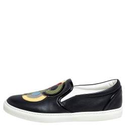 Pre Owned Dsquared2 Black Leather Logo Low Top Sneakers Size 37