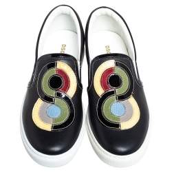 Pre Owned Dsquared2 Black Leather Logo Low Top Sneakers Size 37