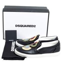 Pre Owned Dsquared2 Black Leather Logo Low Top Sneakers Size 37